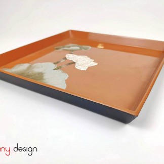 Square lacquer tray with hand painted lotus 22 cm